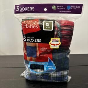 HANES 3 Pack Men's Cool Comfort Boxers Sz XL 40-42" Plaid Blue/Red/Green NIP